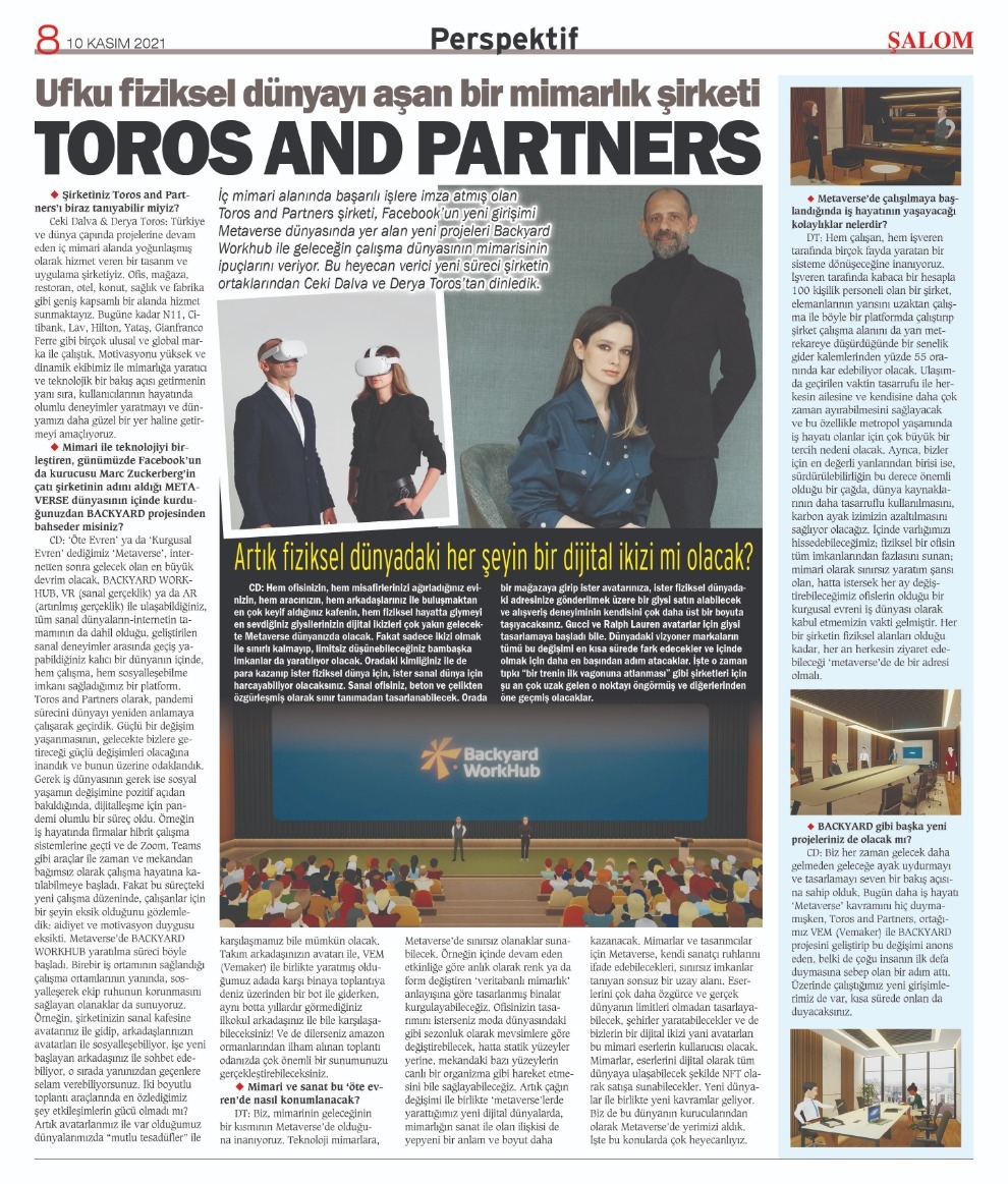  Toros and Partners, Şalom Dergisi Metaverse Röportajı