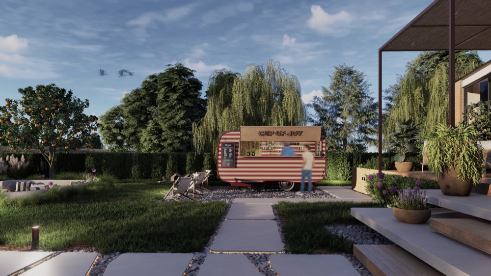 kiosk cup of joy kahveci karavan RİVA COUNTRY KALYON Holding ION ion interior architecture mimarlık iç mimarlık firması tasarım satış ofisi sales office design peyzaj kalyon kentsel konut proje