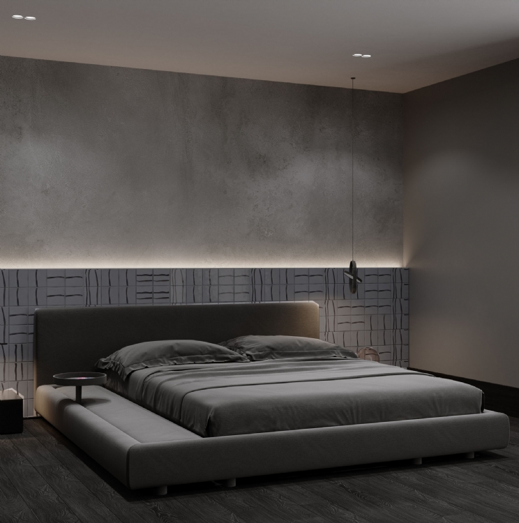 minimalist modern bedroom ceramic wall interior architecture design greyscale villa design