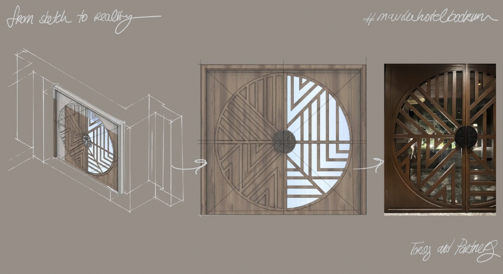 mavilu otel bodrum kapı tasarımı toros and partners sketch form sketch to reality toros and partners iç mimarlık otel tasarımı